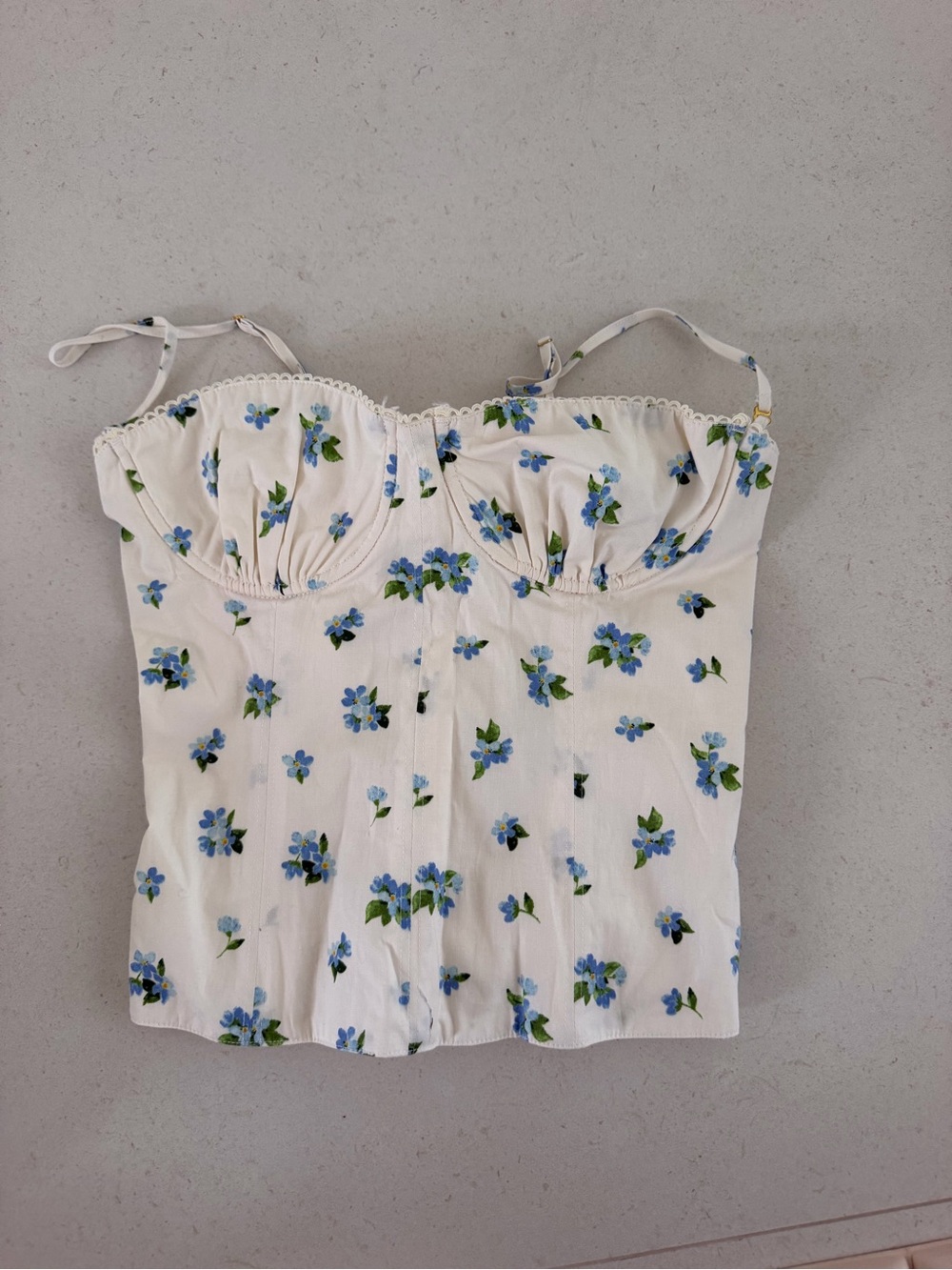WEWOREWHAT White Floral Bustier Cami Top with Blue Flowers